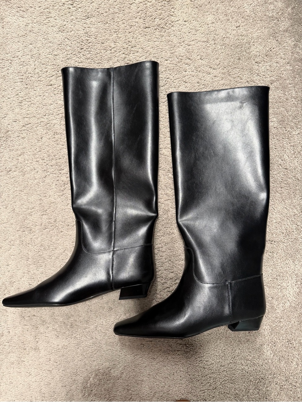 H&M Black Knee-High Pointed Toe Leather Boots